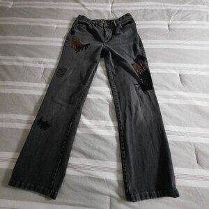 Lauren Jeans Co Women 10 Classic Straight Black Denim Embroidered Distressed